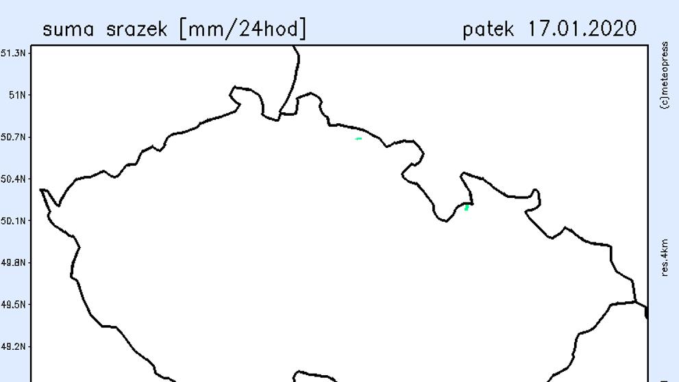 Srážkové mapy - pátek 17. 1.