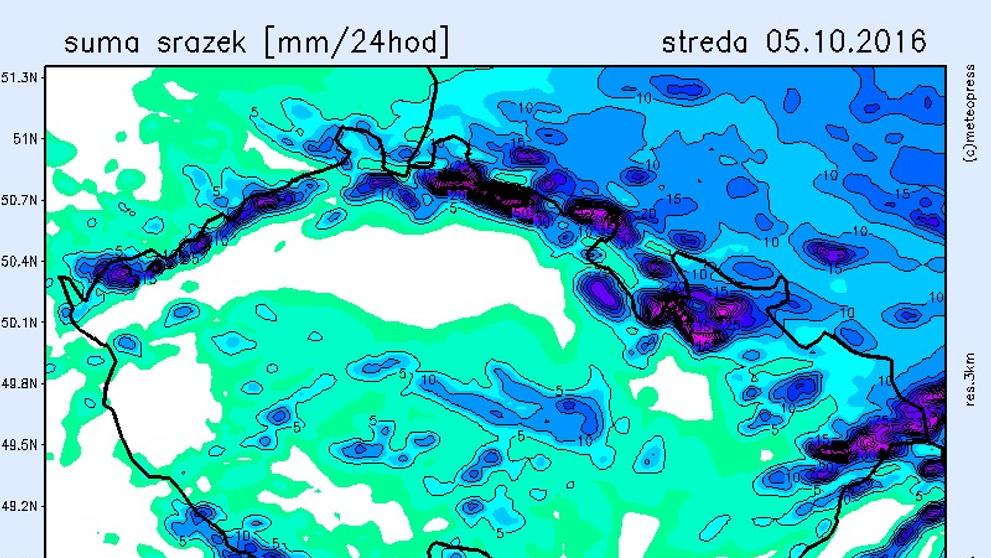 Srážkové mapy - středa