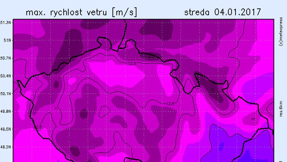 Mapy - vítr - středa 4.1.2017