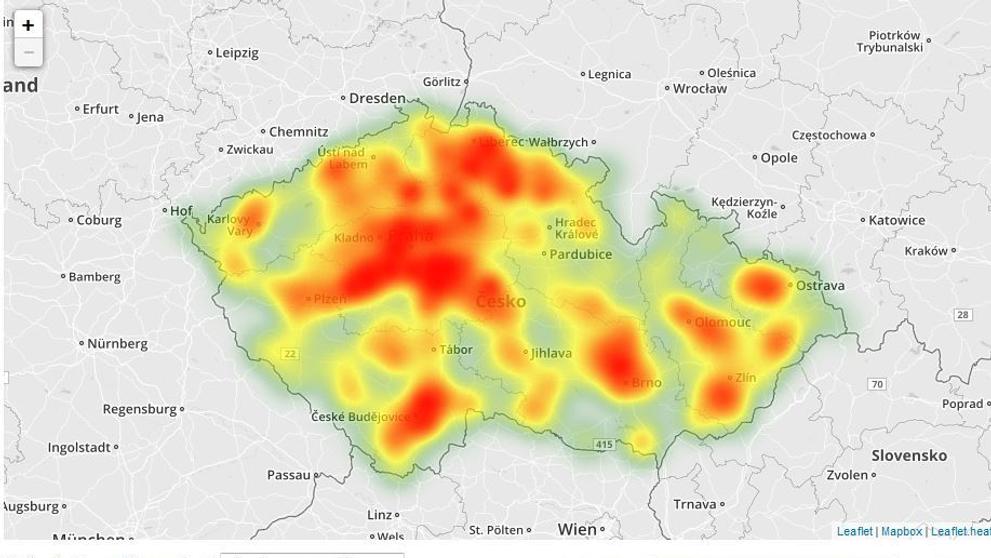 Mapa aktivity klíšťat v ČR - 1