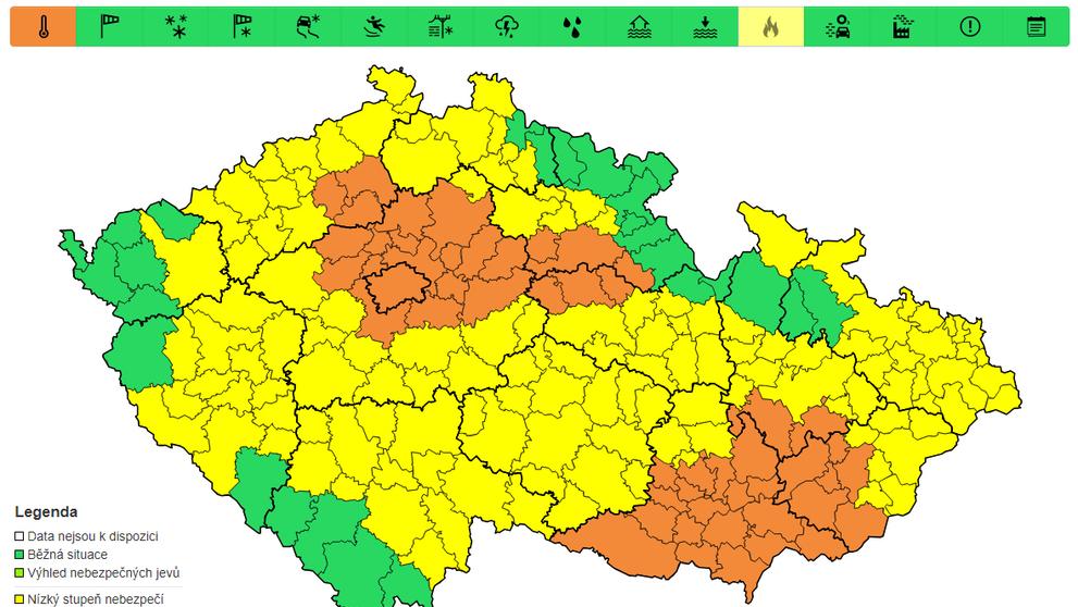 Výstraha před vysokými teplotami, dnes 14. 8.