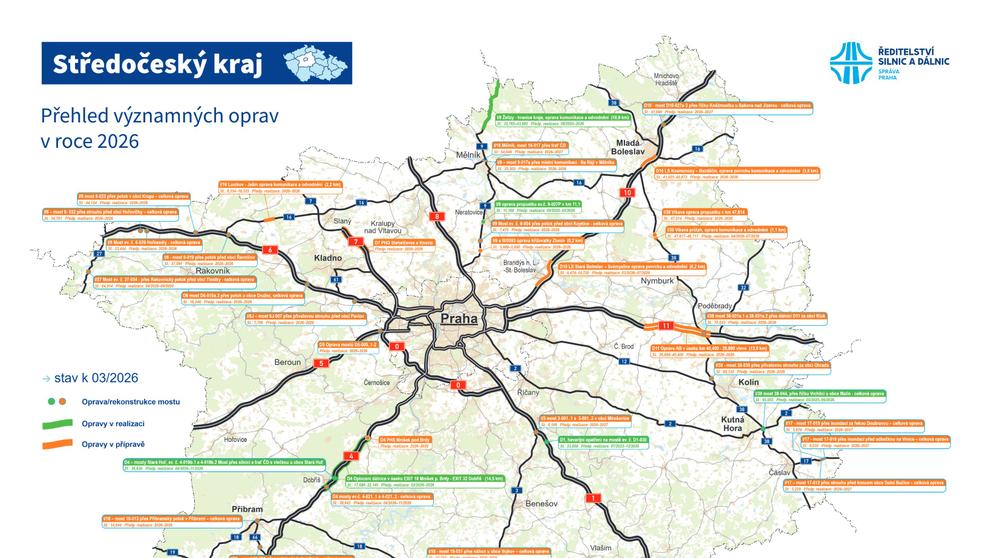Přehled významných oprav v roce 2026 – Středočeský kraj