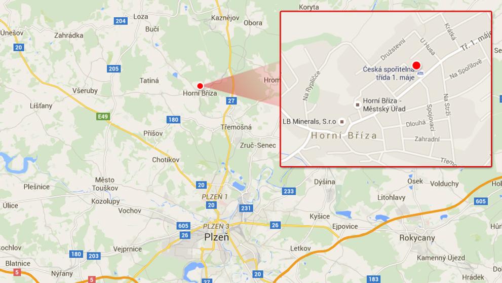 Mapa - Muž ubodal ženu v knihovně v Horní Bříze