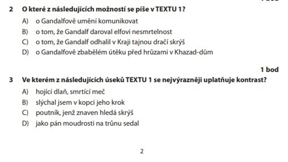 Zadání testu z češtiny - přijímačky - 2