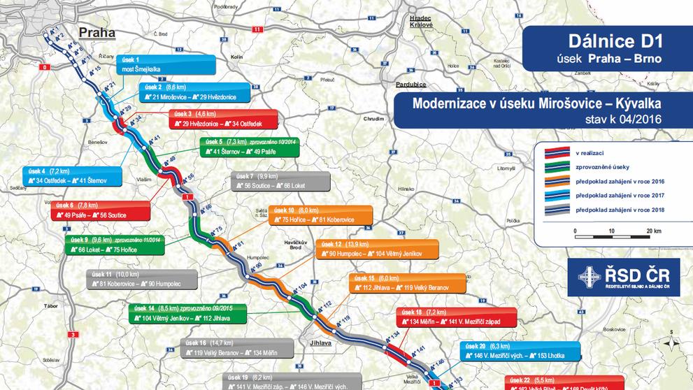 Mapa - Dálnice D1