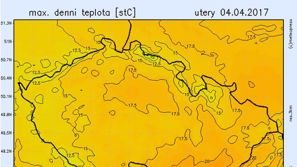 Teplotní mapy - úterý