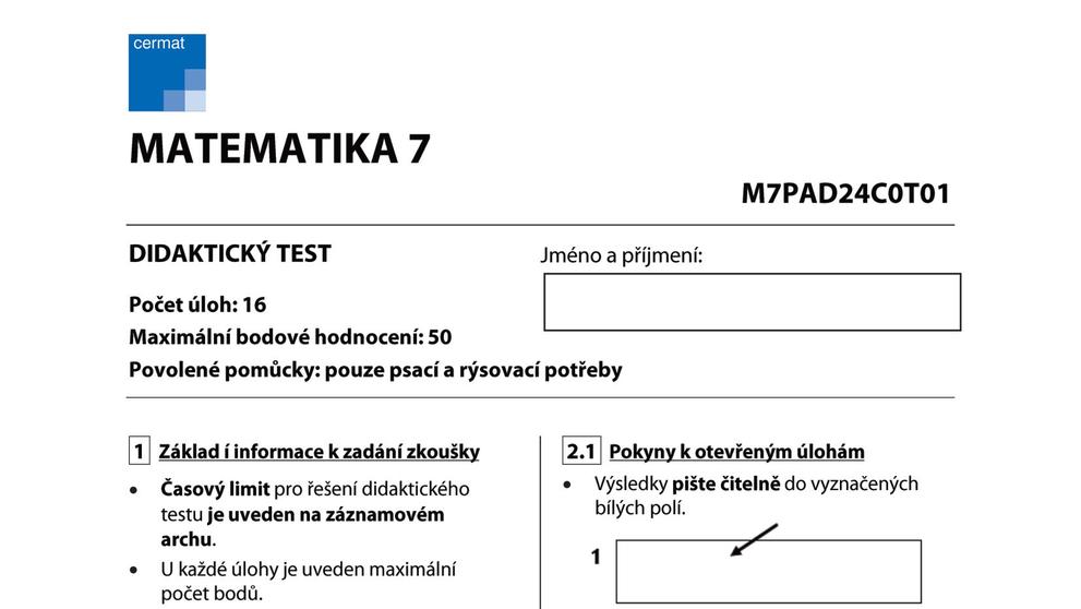 Přijímací zkoušky z matematiky na šestiletá gymnázia