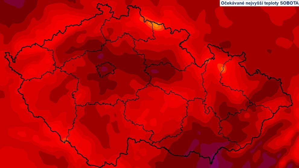 Očekávané nejvyšší teploty v sobotu 24. srpna