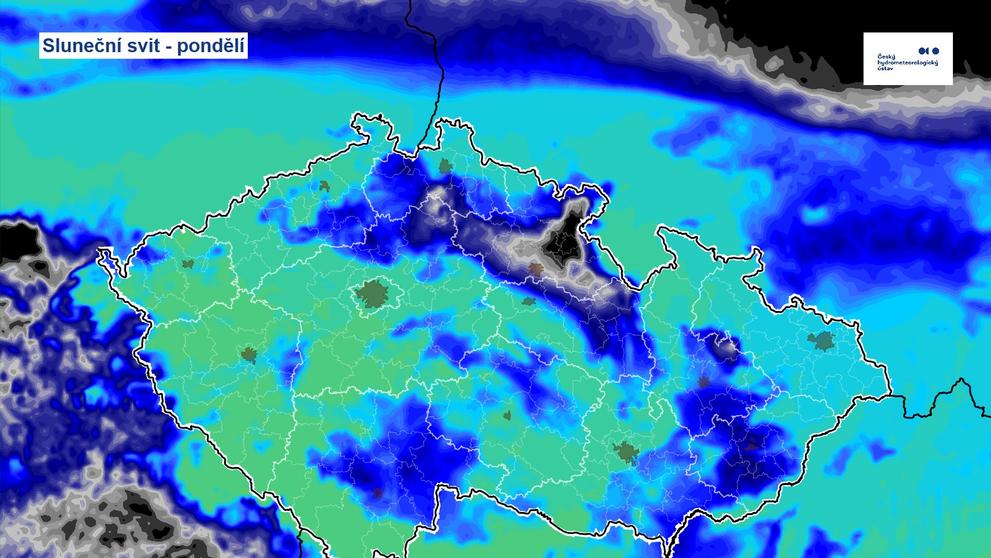 Trvání slunečního svitu v pondělí 30. prosince 2024