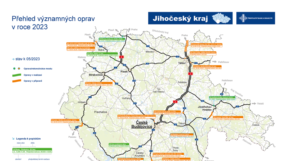 Mapa oprav Jihočeský kraj