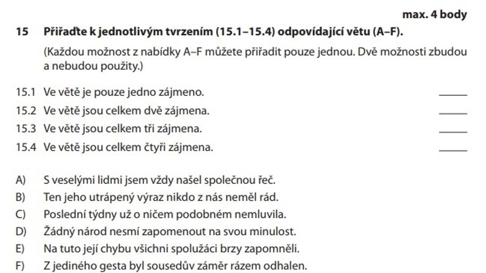 Zadání testu z češtiny - přijímačky - 6