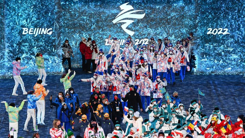 Česká výprava při závěrečném ceremoniálu na ZOH v Pekingu.