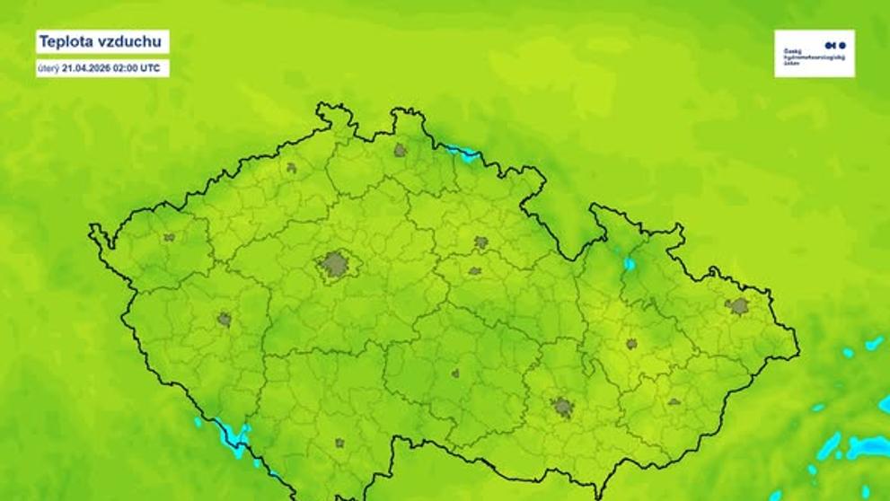 Teplota vzduchu v úterý ve 2:00