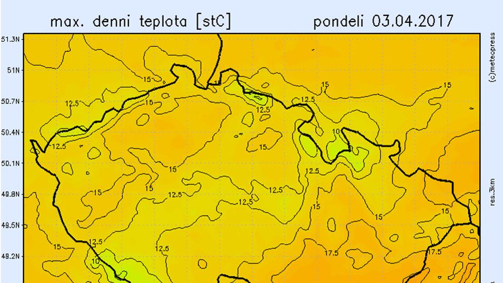 Teplotní mapy - pondělí