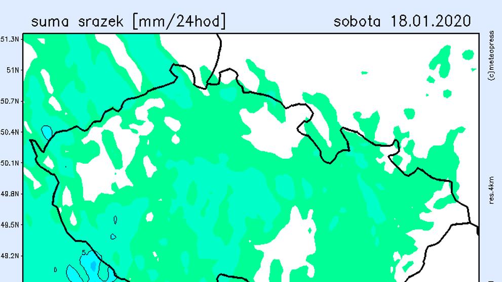 Srážkové mapy - sobota 18. 1.