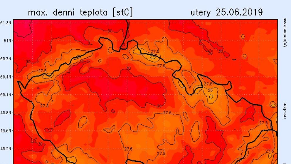 Teplotní mapy - úterý