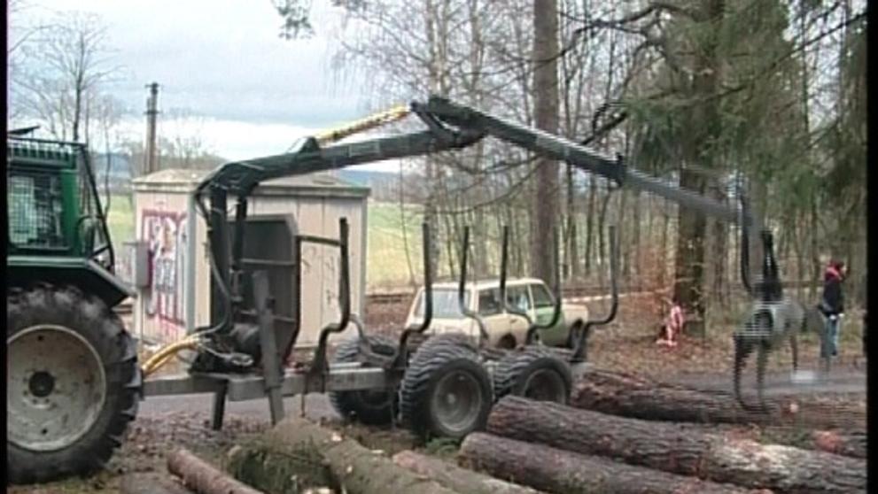 Těžká technika odklízí spadané stromy