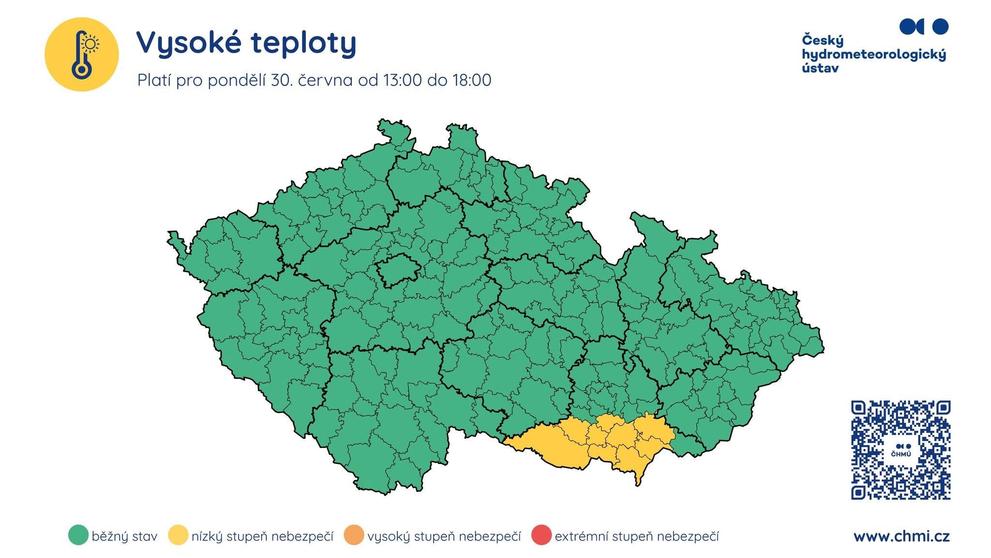 Výstraha před horkem v pondělí 30. června 2025