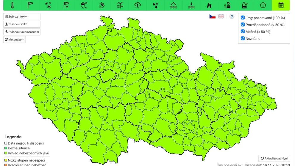 Předběžné varování před náledím (16. 11. 2025)