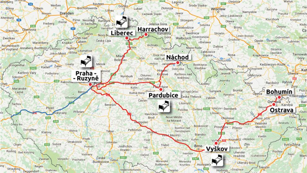 Mapa - Trasa konvoje americké armády