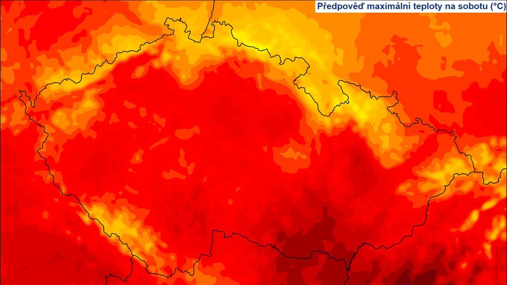 Předpověď maximální teploty na sobotu (°C)
