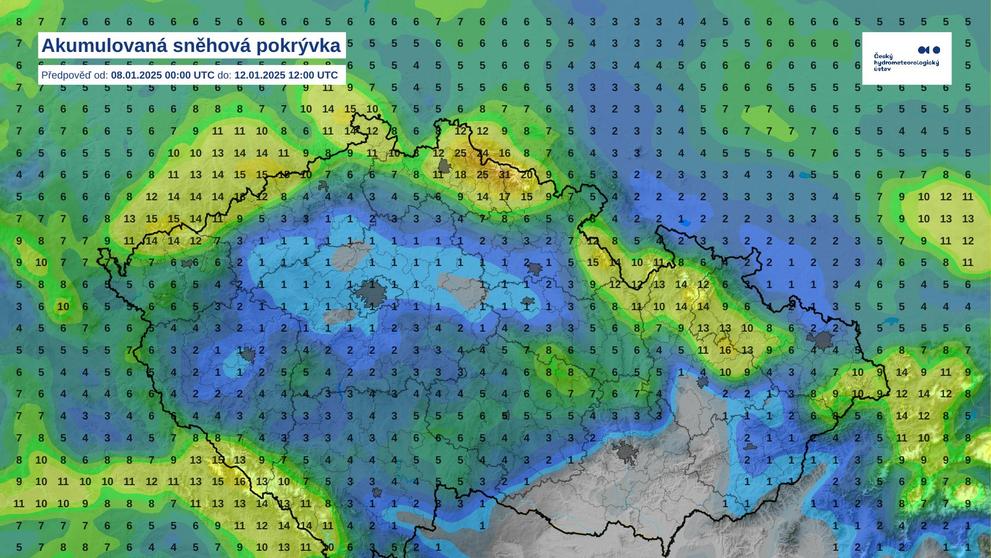 Akumulovaná sněhová pokrývka, od 8. 1. do 12. 1.