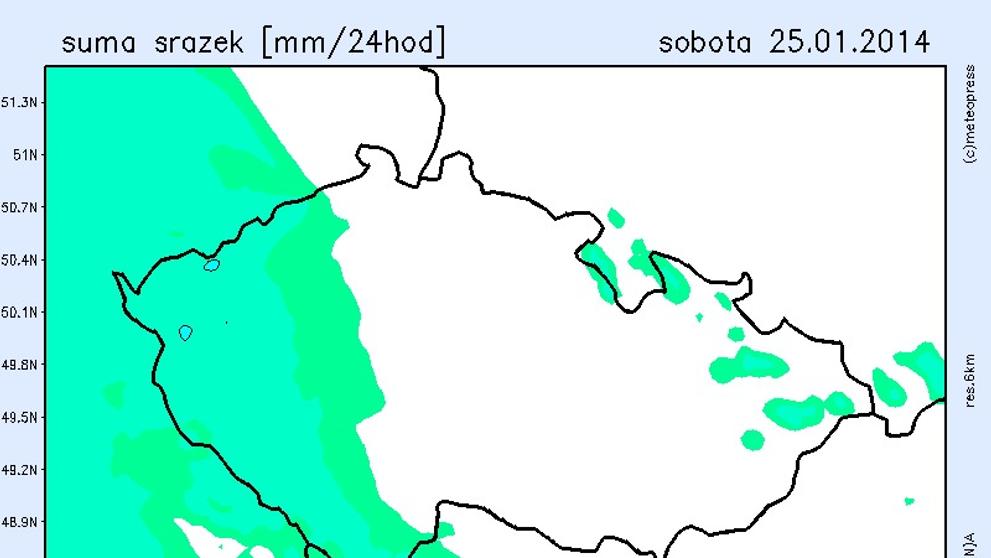 Mapa úhrnu srážek - leden 2014 - 2