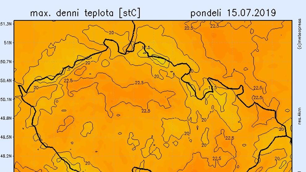 Teplotní mapy - pondělí