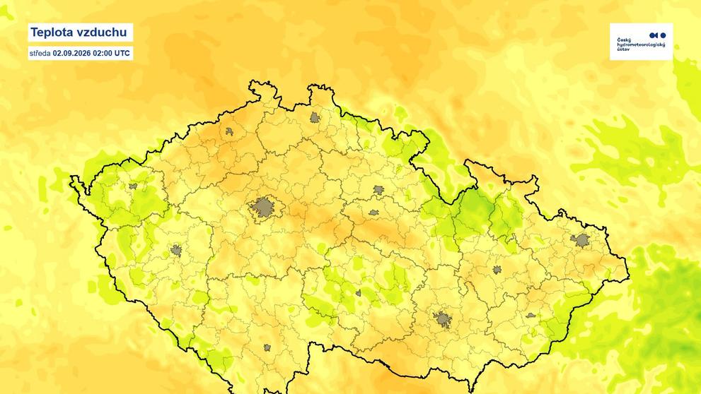 Teplota vzduchu ve středu
