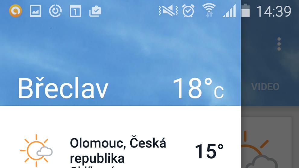 Aplikace pro předpověď počasí Accuweather - hledání polohy