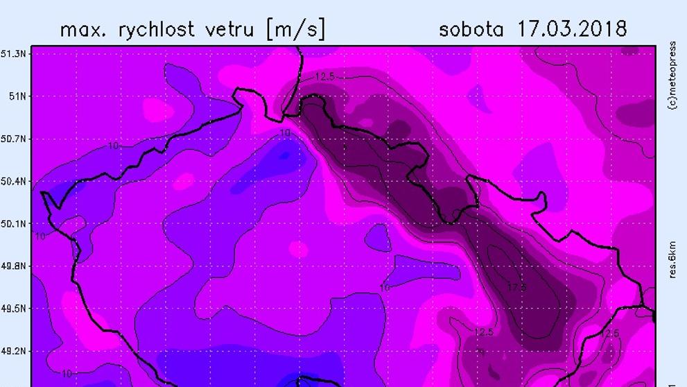 Mapy větru - sobota