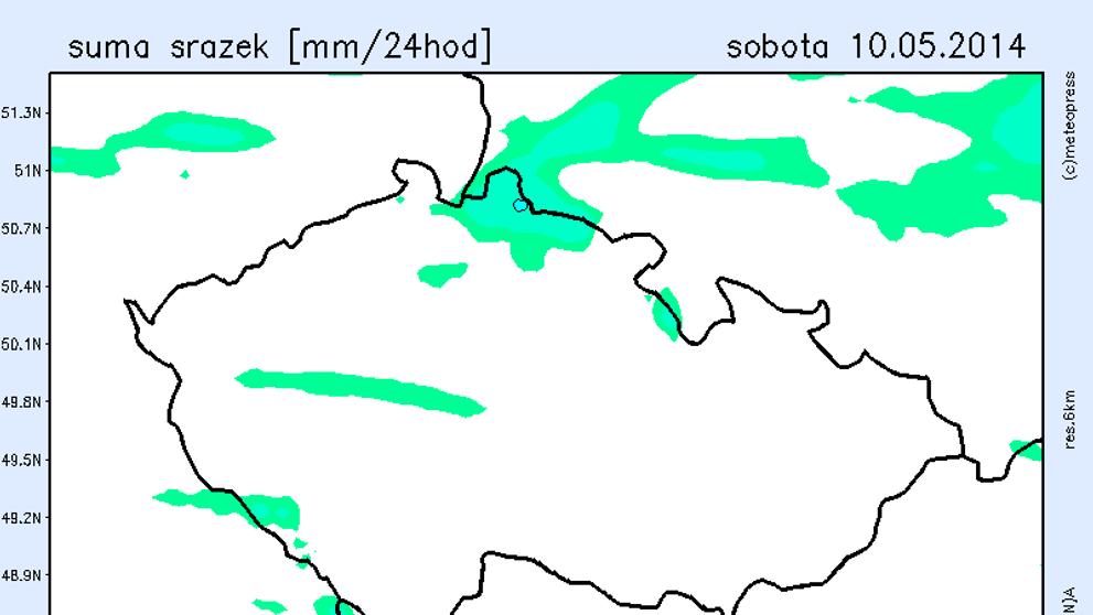 Mapa srážek - sobota