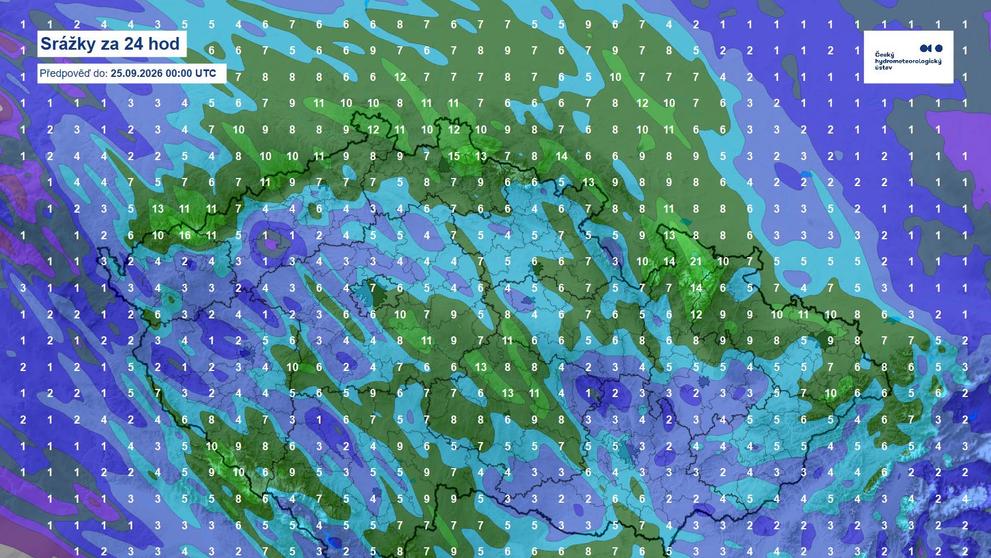 Očekávané srážky ve čtvrtek 24. 9. 2026