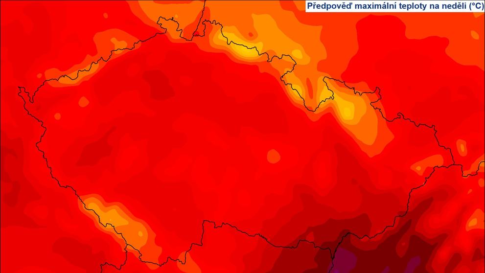 Předpověď maximální teploty na neděli (°C)
