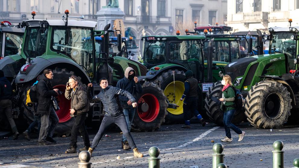 Protesty zemědělců v Bruselu