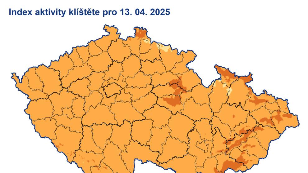 Index aktivity klíštěte, 13. 4. 2025