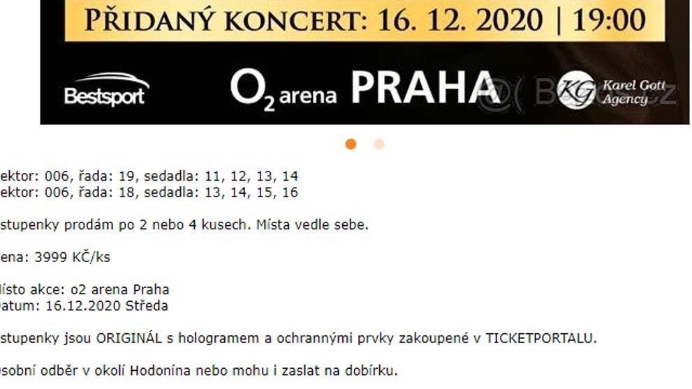 předražené vstupenky na vzpomínkový koncert Karla Gotta - 3