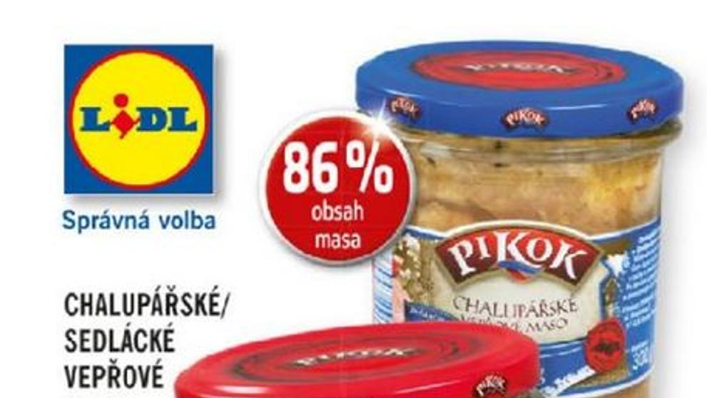 Leták společnosti Lidl uvádějící nekvalitní masné výrobky Pikok