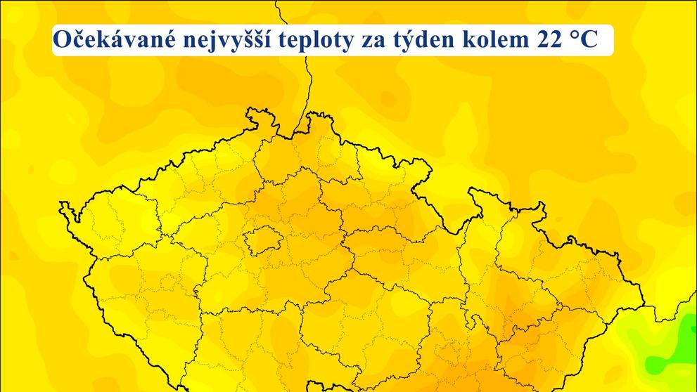 Očekávané nejvyšší teploty za týden kolem 22°C