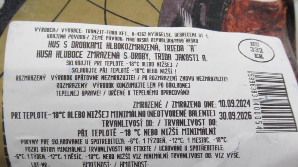 Závadná mražená husa