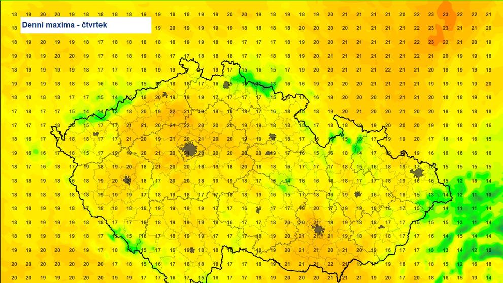Denní maxima ve čtvrtek 