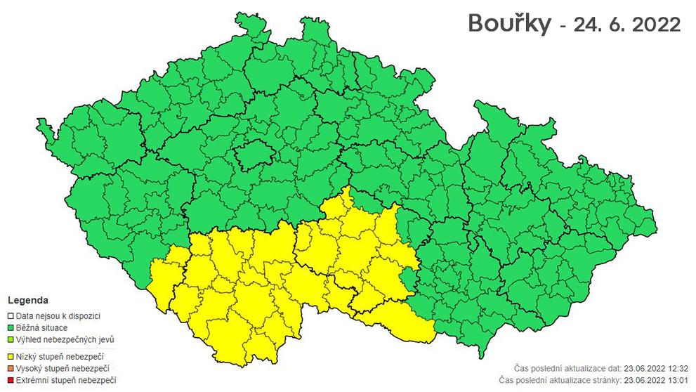 Mapa výstrah - bouřky 24.6.