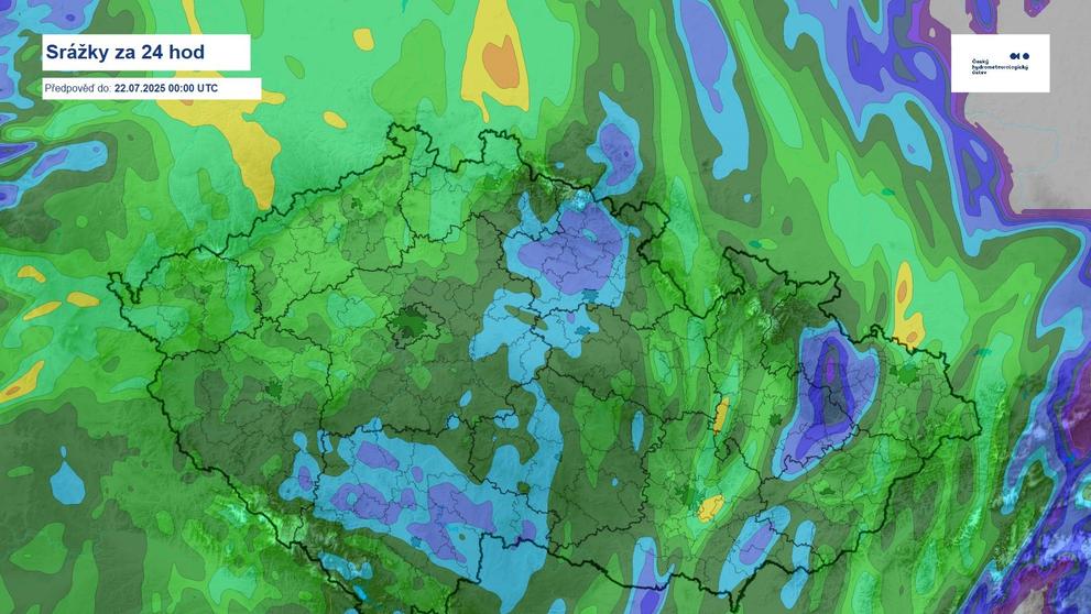 Předpokládané srážky za pondělí 21. 7. 2025