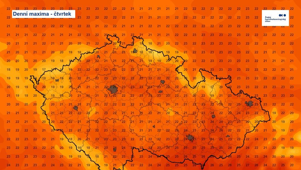 Denní maxima ve čtvrtek
