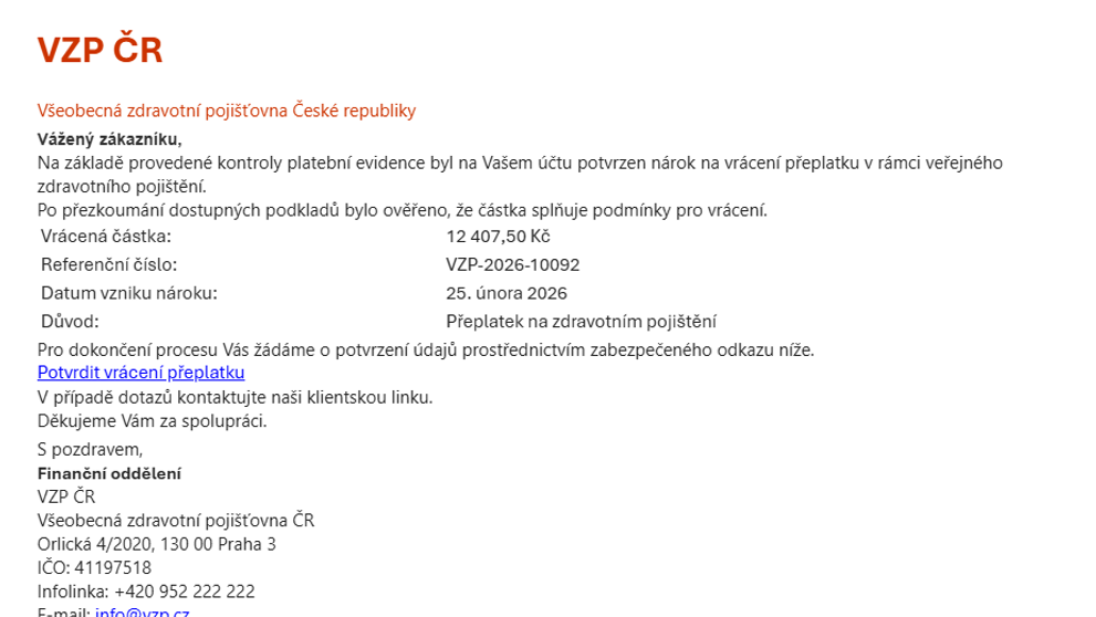 Podvodné e-maily VZP
