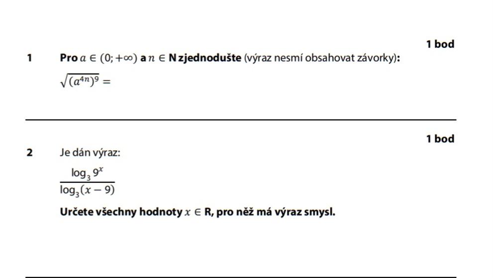 Didaktický test z vyšší úrovně matematiky - 9