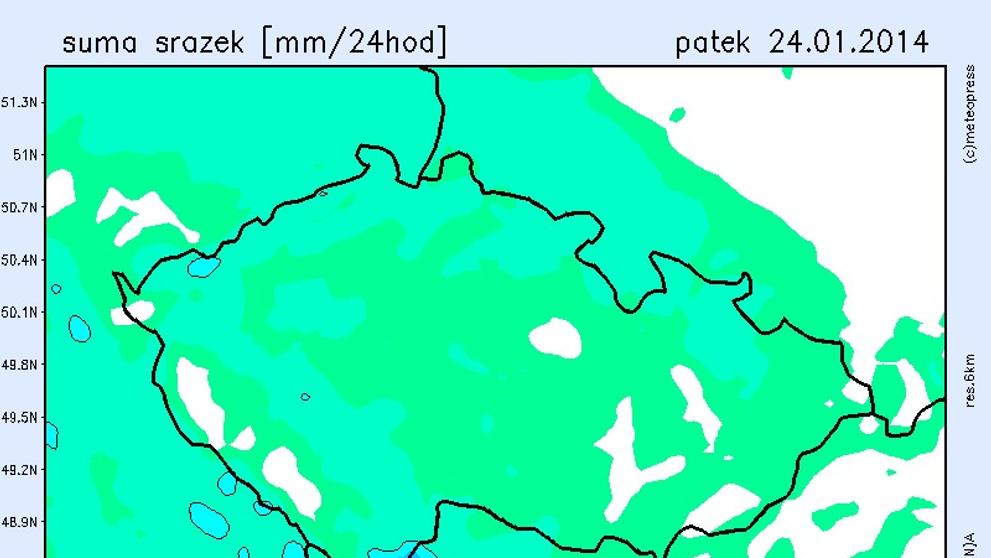 Mapa úhrnu srážek - leden 2014 - 1