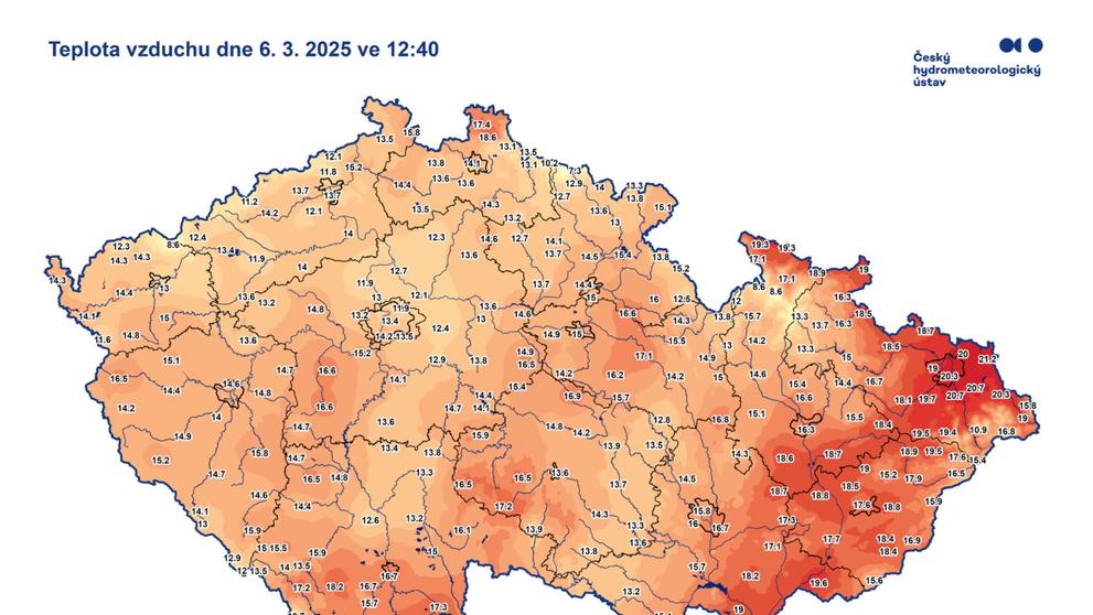 Teplota vzduchu, 6. 3. 2025