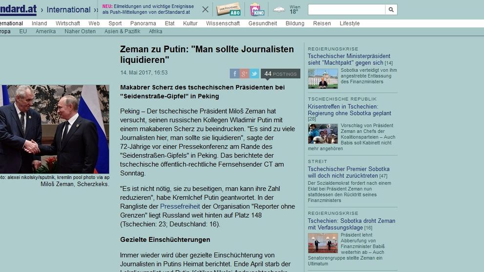 Světová média: Zeman žertoval s Putinem o likvidaci novinářů - 8
