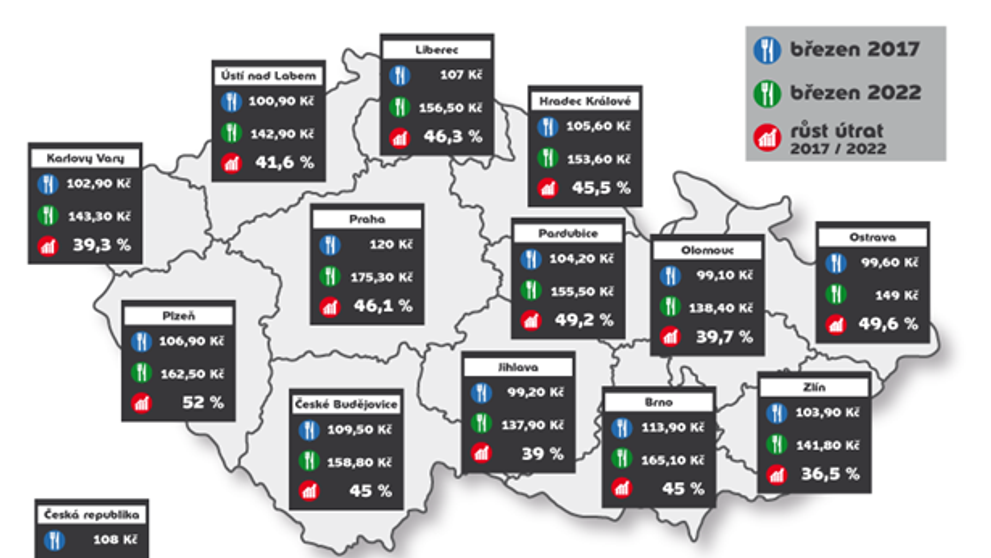 Mapa růstu cen v restauracích